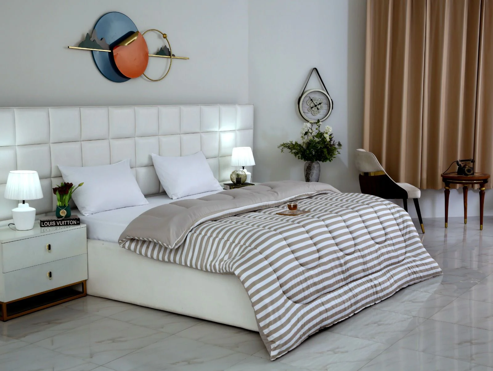 1 PC Double Winter Razai-Beige Bold Stripes - Image 6