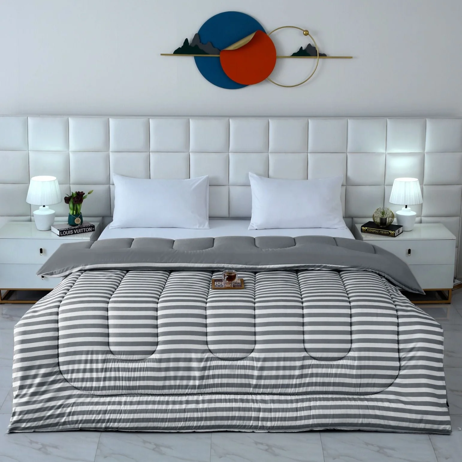 1 PC Double Winter Razai-Grey Bold Stripes