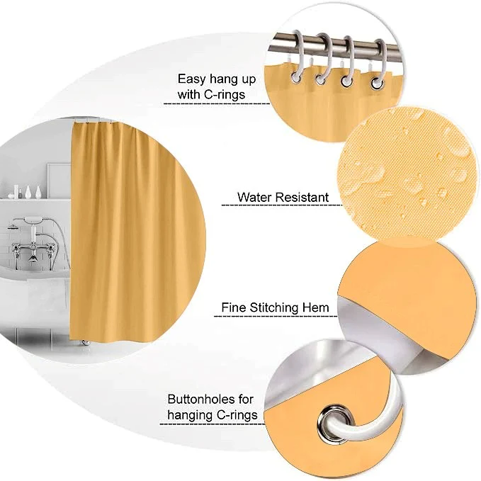 1 PC Waterproof Shower Curtain-Light Yellow - Image 3