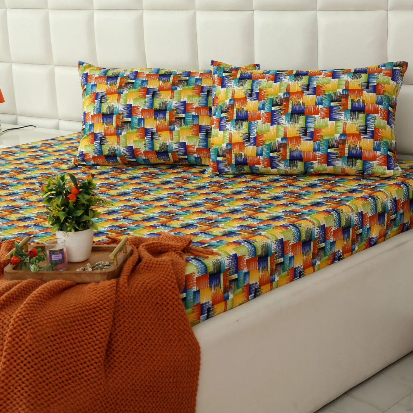 3 PCs Double Bed Sheet-Coral Rush - Image 2