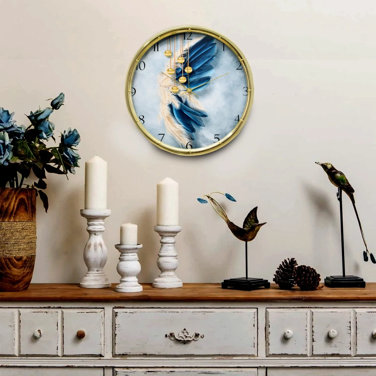 35 Cm Wall Clock-3D Feathers