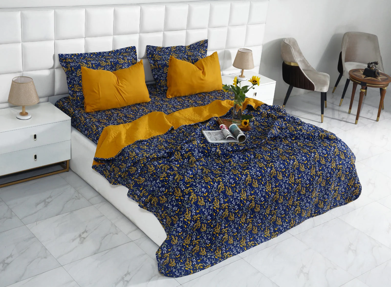 6 PCs Printed Bed Spread Set-Daffodil
