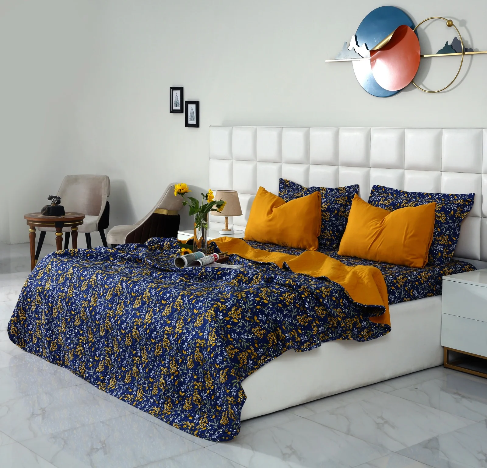 6 PCs Printed Bed Spread Set-Daffodil - Image 4