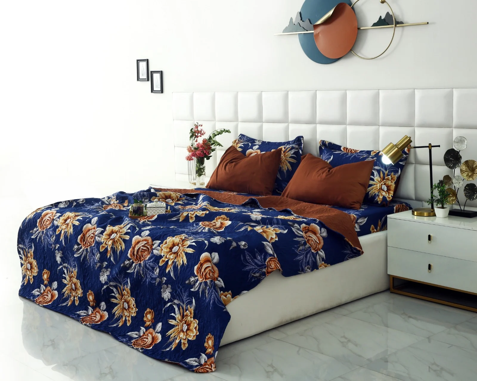 6 PCs Printed Bed Spread Set-Ethnic Flowers - Image 5