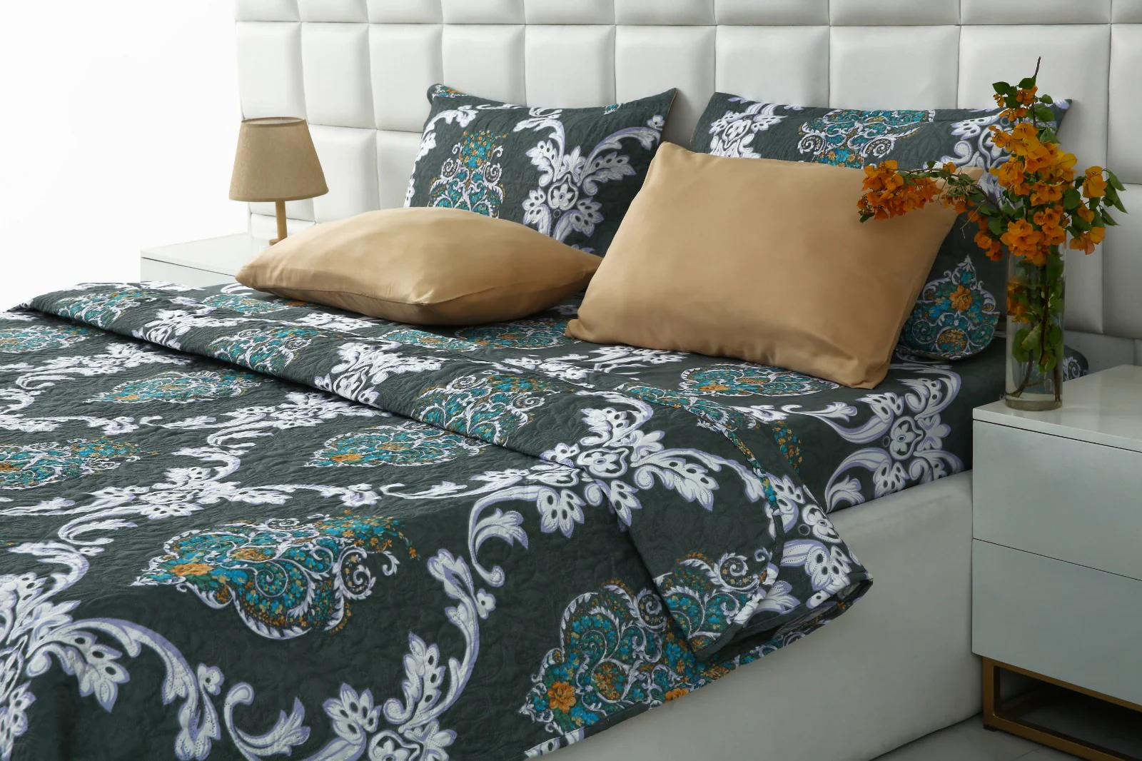 6 PCs Printed Bed Spread Set-Medallion Gold - Image 8