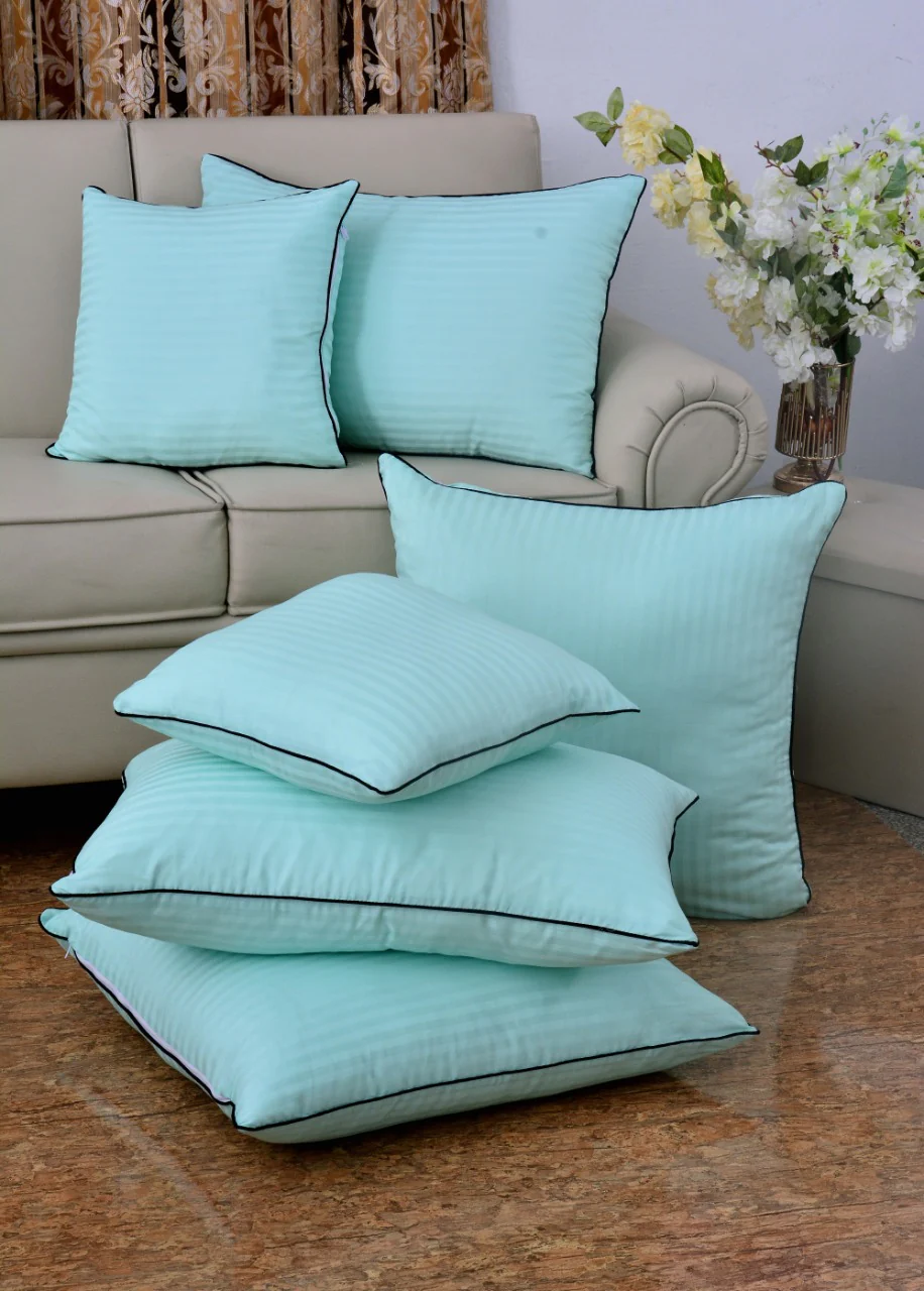 6 PCs Satin Pillows*2  Bed Cushion *2 & Floor Cushion *2 Set-Sea Green - Image 7