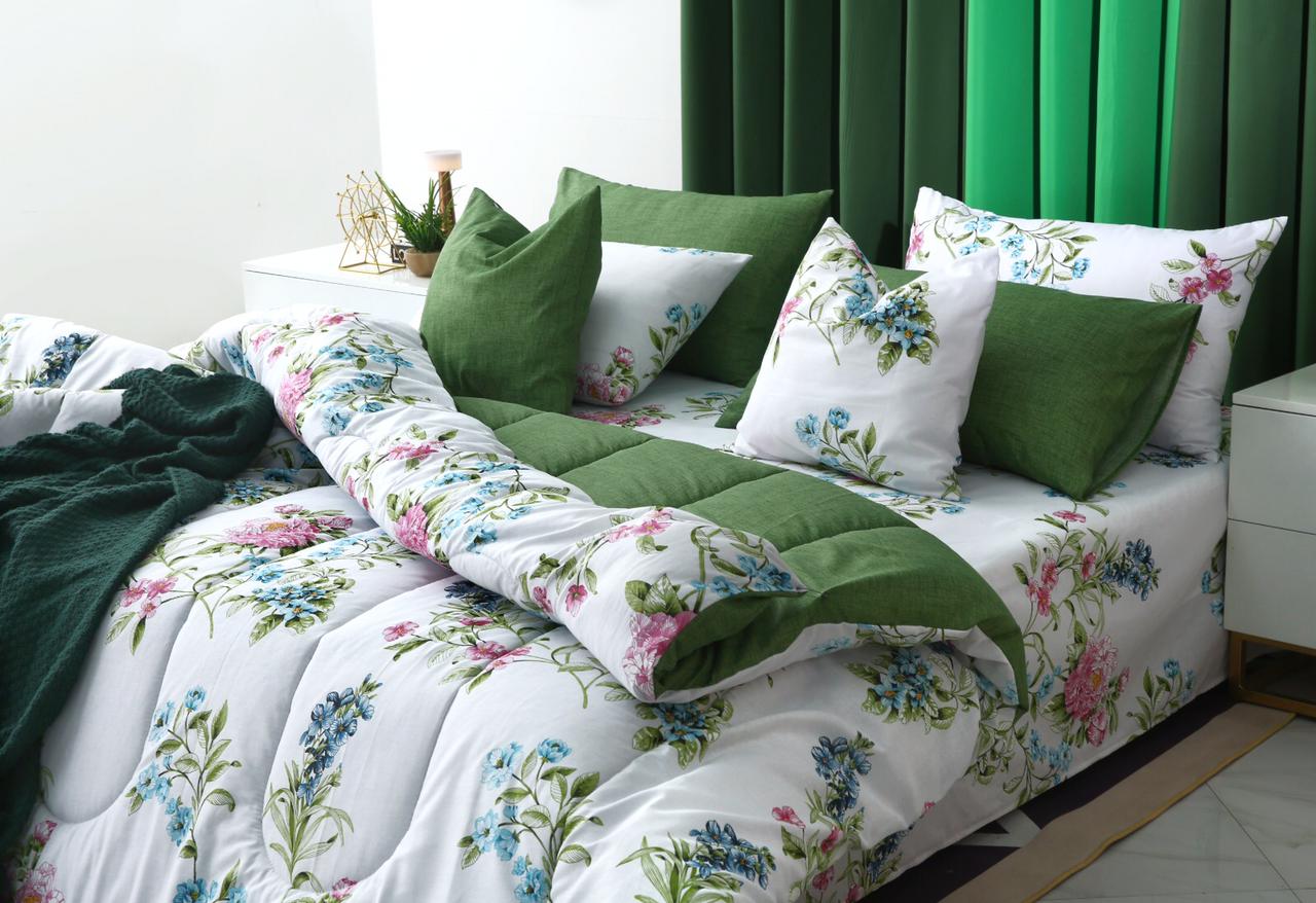 8 PCs Winter Razai Set-Green Lotus - Image 7