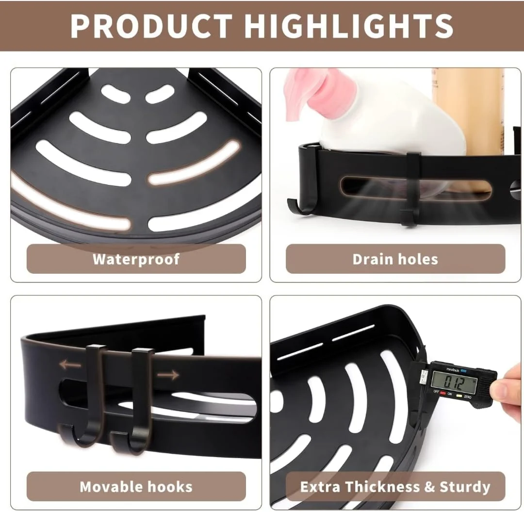Black Aluminium Corner Bathroom Shelf-SA2408-138 - Image 10