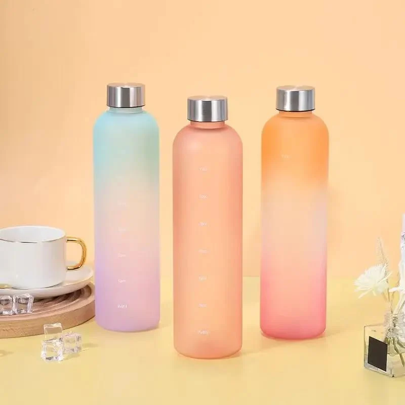 Colorful Gradient Steel Cover with Time Scale Water bottle 5469Aqua Over Lilac - Image 3