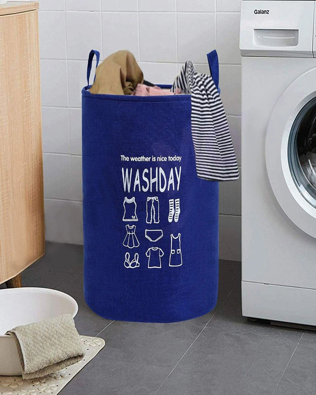 Eva Laundry Basket(1948)-Wash Day-Navy blue