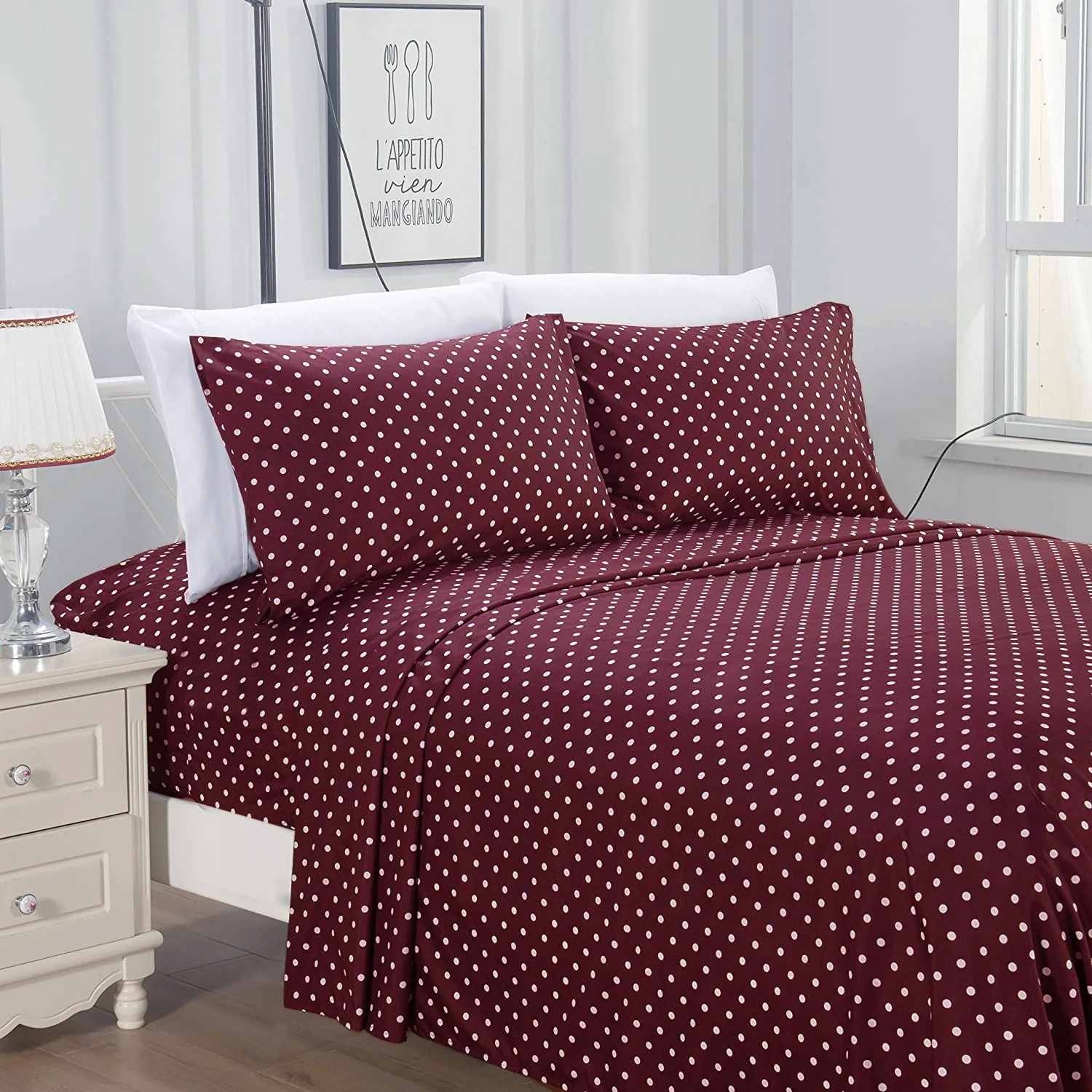 Fitted Bed Sheet-Plum Polka