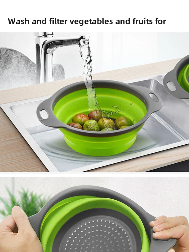 Collapsible Silicone Drain water bucket-Green(Large) - Image 2