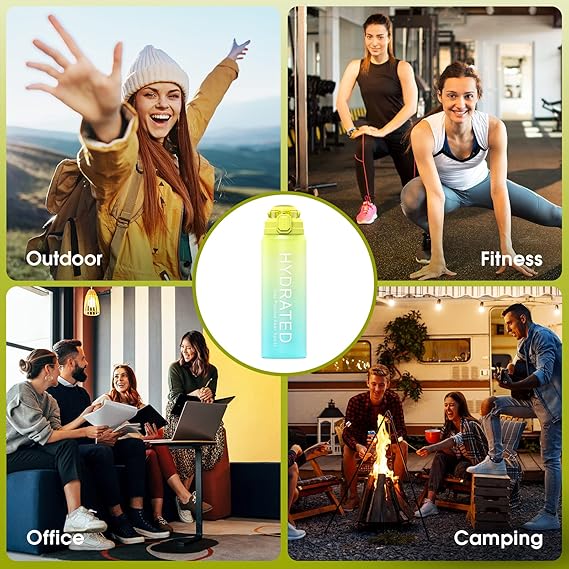 Motivational Water Bottle with Time Marker BPA 5602  Free-Yellow - Image 2