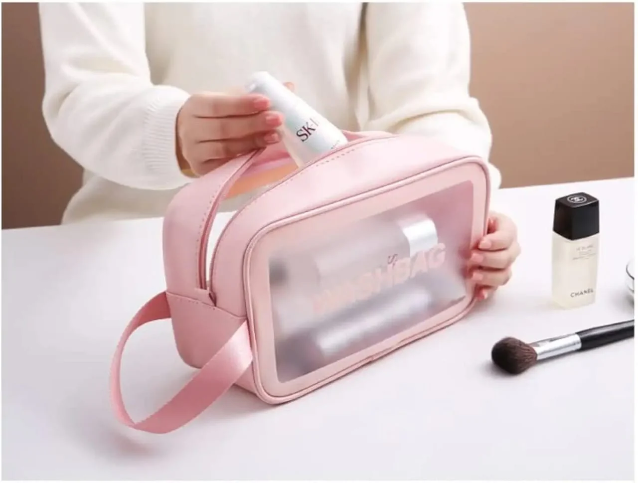 Portable Makeup Organizer Bag WASHBAG-Pink Large(SA2405-117) - Image 6