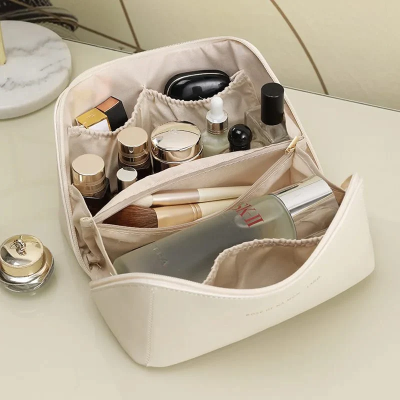 Portable PU Makeup Powder Waterproof Multifunctional Bag-14265Cream(SA2403-21) - Image 16