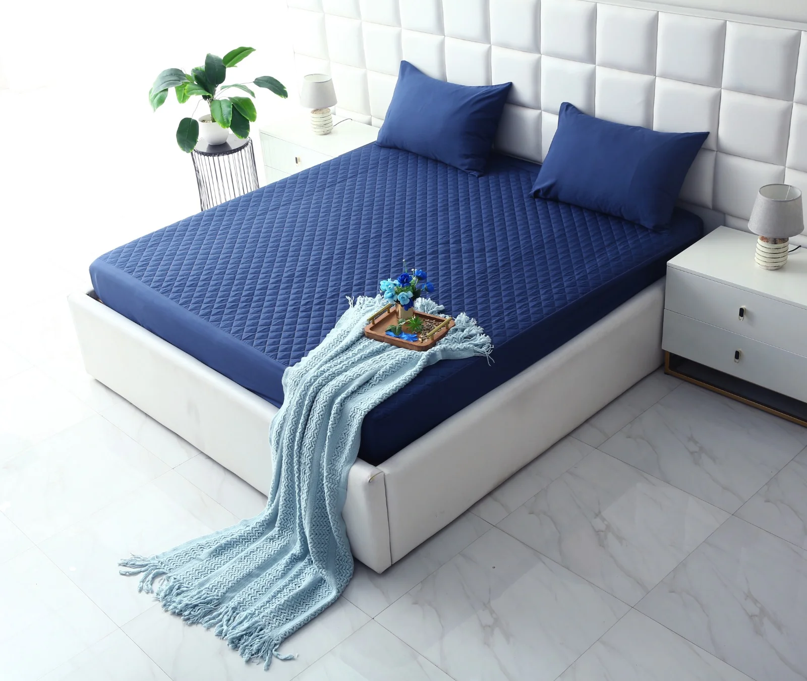 Quilted Waterproof Mattress Protector-Navy Blue - Image 12