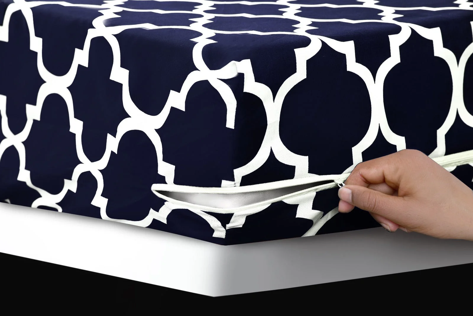 Zipper Mattress Cover Printed-Blue Geometric - Image 2