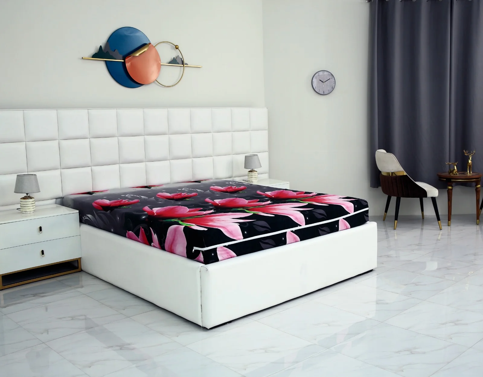 Zipper Mattress Cover Printed-Pink Lotus